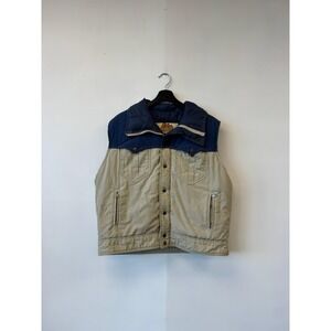Vintage Natural High Down Vest Mens Extra Large Tan Navy Western Snap Puffer 80s